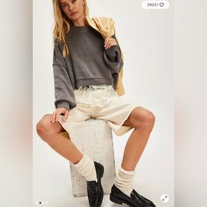 Free People Gray Cropped Knit Sweater